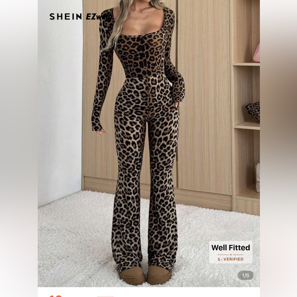 SHEIN Leopard Print Flare Jumpsuit